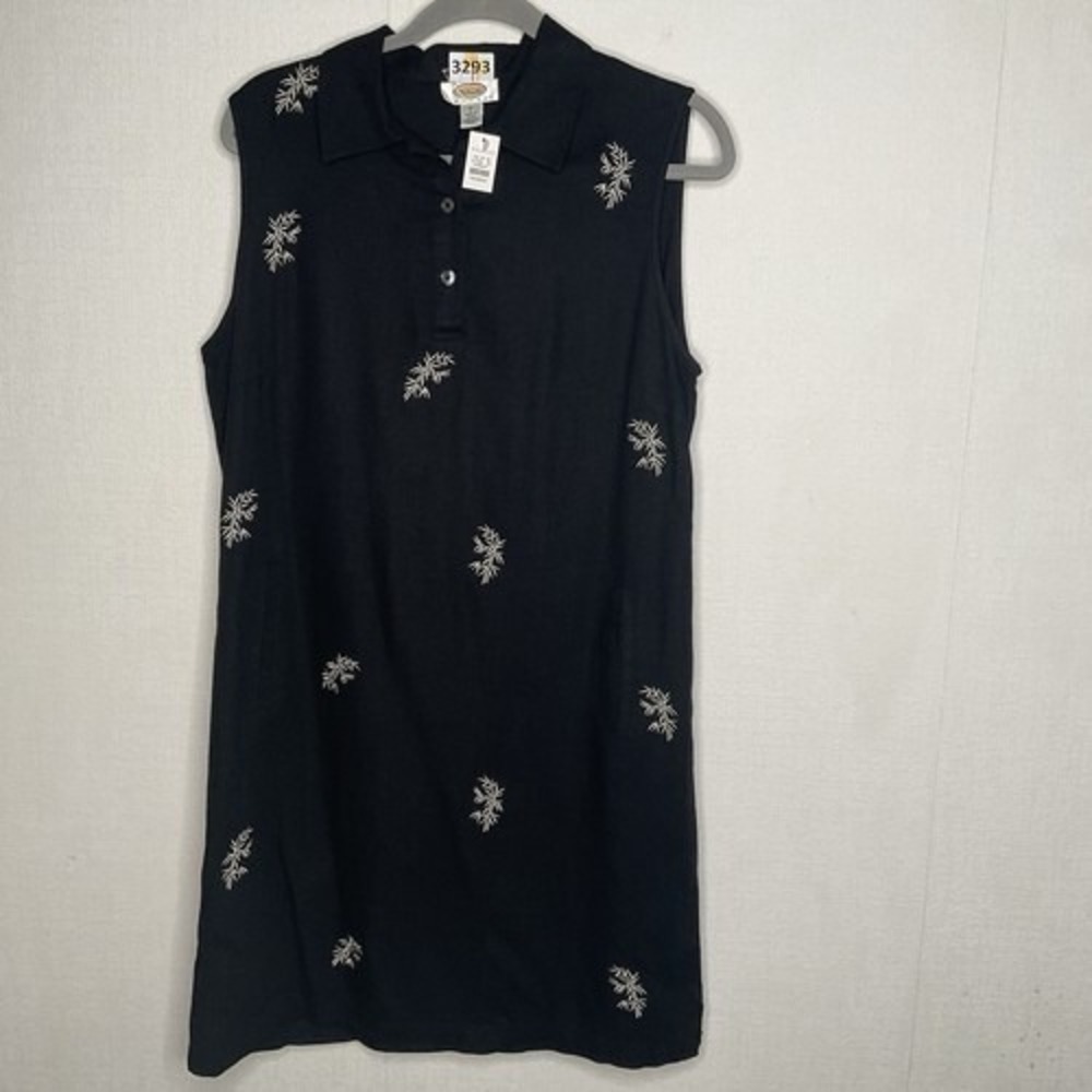 NWT Talbots Black Floral Embroidered Polo Mini Dress Women 12 Petite China